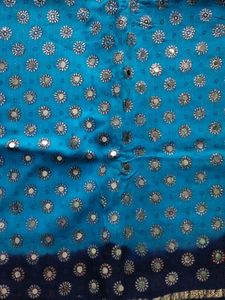 Firozi and Dark Blue khaddi Georgette Saree