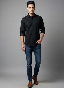 Men's Black Patterned Button-Down