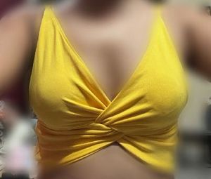 Vibrant Yellow Twist Front Crop Top
