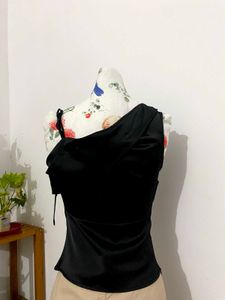 Asymmetric draped satin top