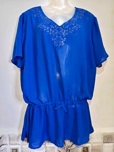 Vibrant Blue Embellished Tunic Top 2Xl-3XL