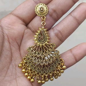 Golden Peacock Dangle Earrings