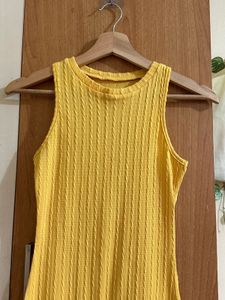 Yellow Ribbed Sleeveless Midi Dress