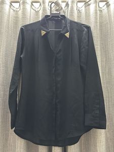Chic Black Collared Blouse with Studs
