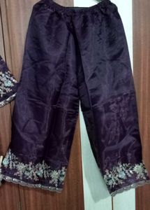 Embroidered purple Kurta with plazo and dupatta