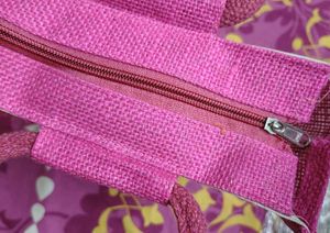 Pink Jute Tote Bag