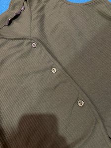 Ribbed Button-Up V-Neck Sleeveless Crop Top