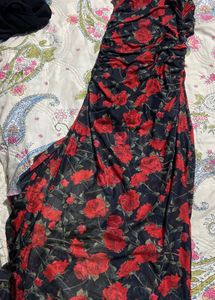 Chic Rose Print Ruched Maxi Dress