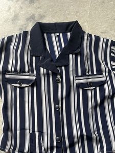 Bkue and white Striped Button-Down Top