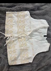 White Lace-Up Broderie Anglaise Blouse