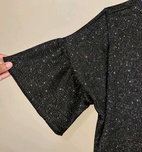 Sparkly Black Bell Sleeve Top