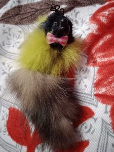 Cute Fluffy Animal Keychain with Yellow Fur, Black