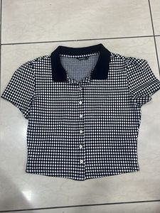 Chic Black & White Gingham Polo Top