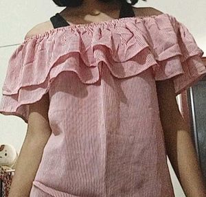 Ruffled Off-Shoulder Striped Top