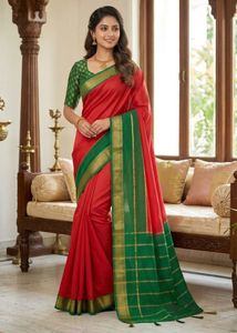 Elegant Silk Saree with zari border 💚 blouse