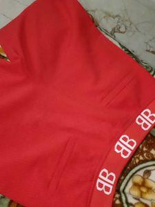 Red Ribbed Trouser For Women