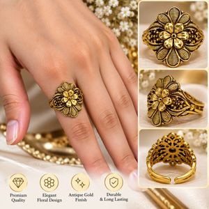 Antique Gold Tone Combo Ring Set