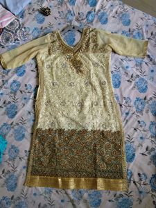 Embellished Cream Kurti Set