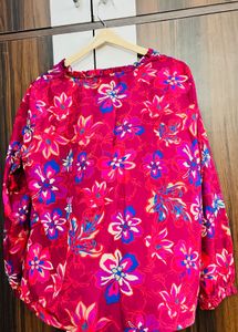 Vibrant Floral Print V-Neck Top