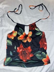 y2k Printed Halter Top, bust 32”