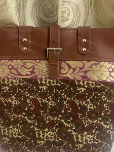 Paisley Print Tote Bag with Faux Leather T