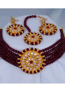 Elegant Maroon & Gold Jewelry Set