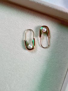 Gold & Pearl Safety Pin Earrings