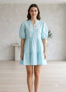 Light Blue Tiered Ruffle Mini Dress