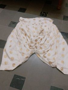 White &amp; Gold Polka Dot Dhoti Pants