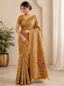 Elegant Yellow Floral Print Saree