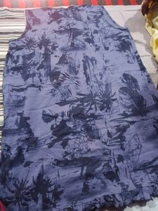 Blue Floral Print Sleeveless Kurta