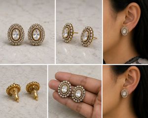 Pandoras Elegant Oval Kundan Stud Earrings