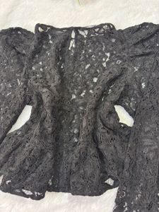 Black Lace Puff Sleeve Top