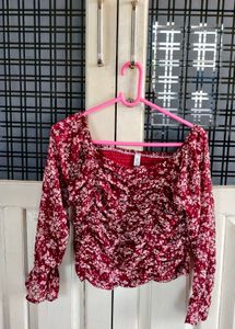 Chic Floral Print Smocked Blouse