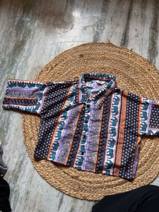 Vibrant Elephant Print Button-Up Shirt