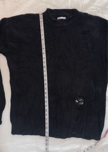 ZARA MEN'S Black Distressed Knit Sweater