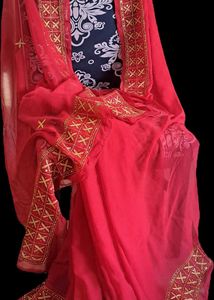 Red Pure Chiffon saree with Heavy kasab work