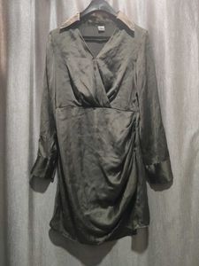 Elegant Satin Ruched Wrap Dress