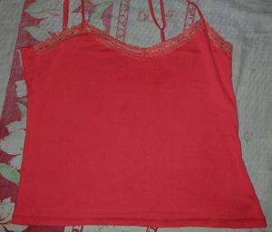 Coral Lace Trim Cami Tank Top