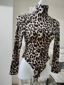S- Leopard Print Turtleneck Bodysuit