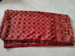 Maroon, Green &amp; Gold Oil Saree