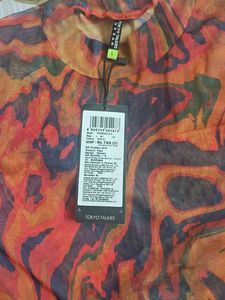 Mesh Swirl Print Long Sleeve Top