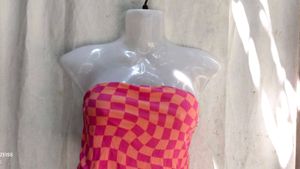 Pink &amp; Orange Checkered Tube Top