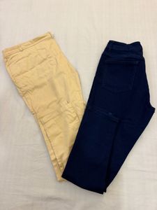Combo of 2 pants beige and blue