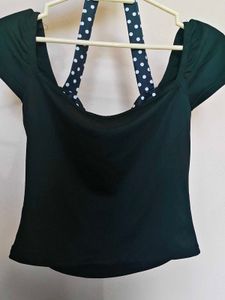 Cute Polka Dot Black Top
