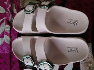 Stylish Pink Buckled Slides