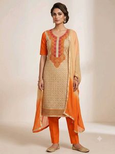 Elegant Beige Kurta Set with Orange Dupatta