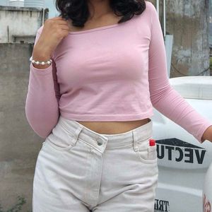 Pink Long Sleeve Cropped Top
