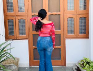 Chic Red Striped Off-Shoulder Crop Top