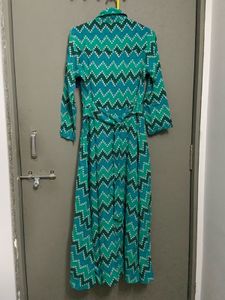Biba Green Tarquoise Chevron Block Print Dress